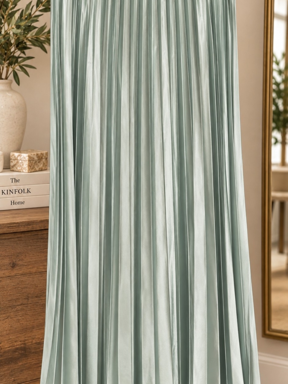 Zara Mint Green Satin Effect Pleated Midi Skirt L